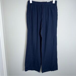 J McLaughlin Surya 100% Linen Pants-Wide Leg-Drawsting Elastic-Navy-Medium-NWT